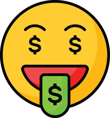 Rich emoji vector design, greedy expressions, dollar sign on tongue