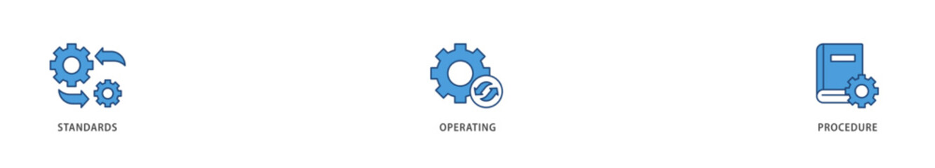 SOP icons set collection illustration of instruction, quality, manual, process, operation, sequence, workflow, iteration, and puzzle icon live stroke and easy to edit 