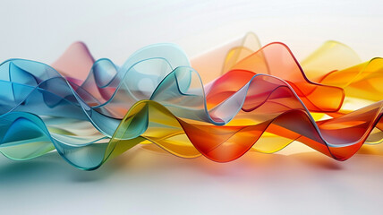 Artistic arrangement of wavy multicolored glass shapes creating a captivating isolated scene on a pure white surface