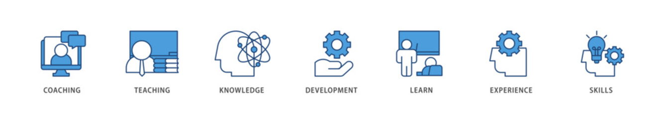 Training and development icons set collection illustration of trainer, professional development, supervisory, trainee, instructor, coaching  icon live stroke and easy to edit 