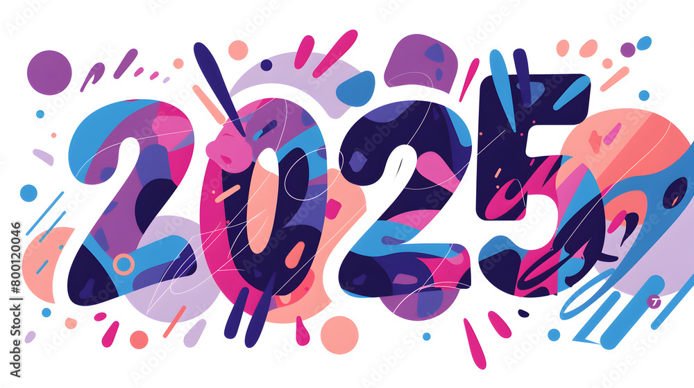 Aufkleber the year is 2025 and it is a colorful and abstract design. the design is made up of different shapes