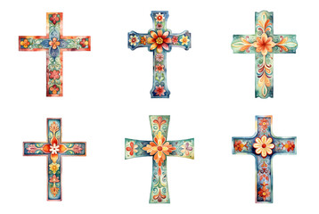 Crosses Adorned with Colorful Flowers, Perfect for Religious Celebrations