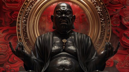 Angry 3D Buddha. Contemporary abstract art. Isolated background