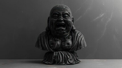 Angry 3D Buddha. Contemporary abstract art. Isolated background