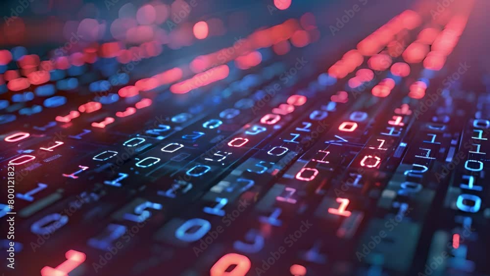Poster glowing binary code on a screen in low light