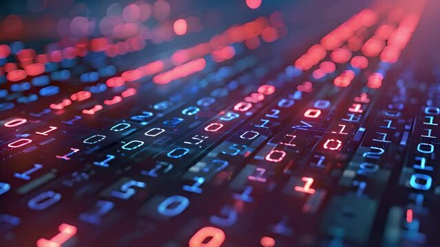 Glowing Binary Code on a Screen in Low Light