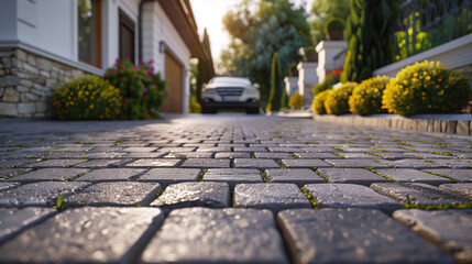 Obraz premium The entrance driveway paver, romanian house, feeling of well-being and calm