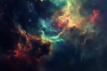 Fototapeta premium A colorful nebula in space, stars glowing around it