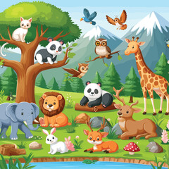 Naklejka premium Animals in nature scene vector illustration