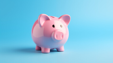 Pink pig piggy bank, isolated on a blue background 
