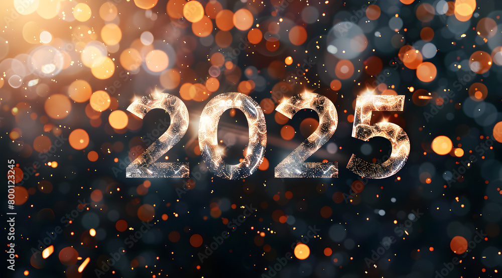 Poster a string of lights with the numbers 2025 hanging from it. the image has a festive and celebratory mo