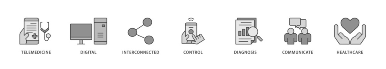 Digital health icons set collection illustration of e health, telemedicine, interconnected, smartwatch, diagnosis, email, and medical app icon live stroke and easy to edit 