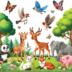 Animals in nature scene vector illustration