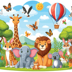 Naklejka premium Animals in nature scene vector illustration