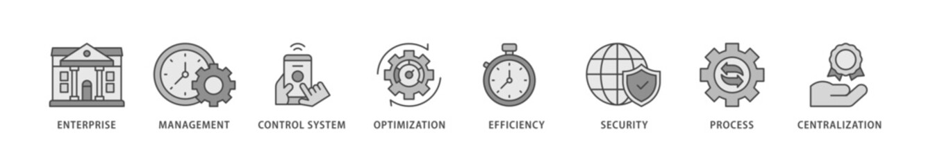 Industrial control system icons set collection illustration of enterprise, management, control system, optimization, efficiency icon live stroke and easy to edit 