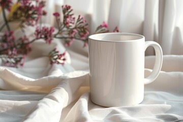 White Blank Mug Mockup in Photographic Scene created with Generative AI