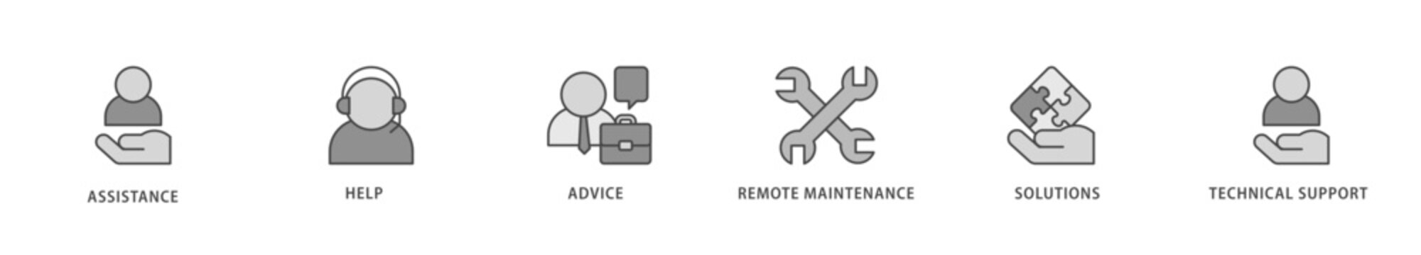 IT Expert icons set collection illustration of assistance, help, advice, remote maintenance, solutions and technical support icon live stroke and easy to edit 