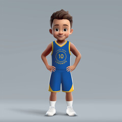 3d cartoon young basketball player in team kit.
