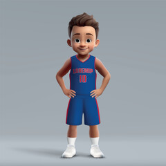 3d cartoon young basketball player in team kit.