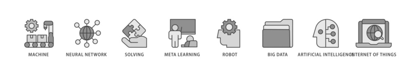 Machine learning icons set collection illustration of technology, engineering, algorthm, data analytics, clustering and computer science icon live stroke and easy to edit 