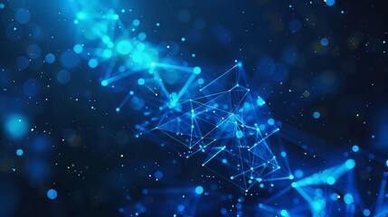 Abstract Blue Technology Banner Design Featuring Futuristic Digital Elements and Geometric Patterns