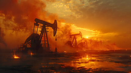 the oil pump in the sunset
