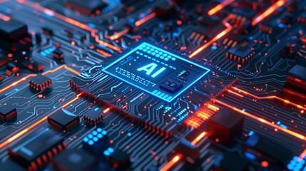 Obraz premium A computer chip with the letters AI on it