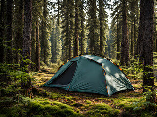Camping in the forest, setting up camping tents, camping in the wilderness, outdoor sports, getting close to nature
