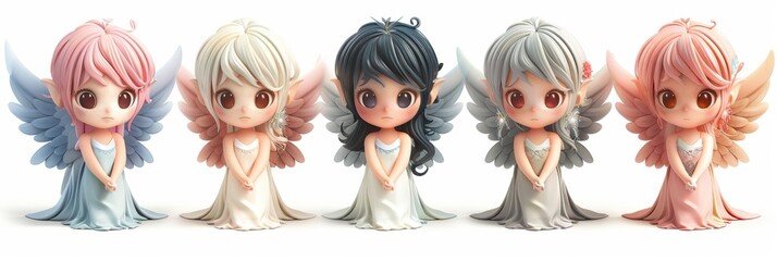 Collection sets of cute cartoon character angel with wings