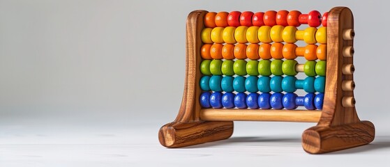 A close shot of colorful abacus kept on studio white backdrop with a big space for text or product advertisement background, Generative AI.