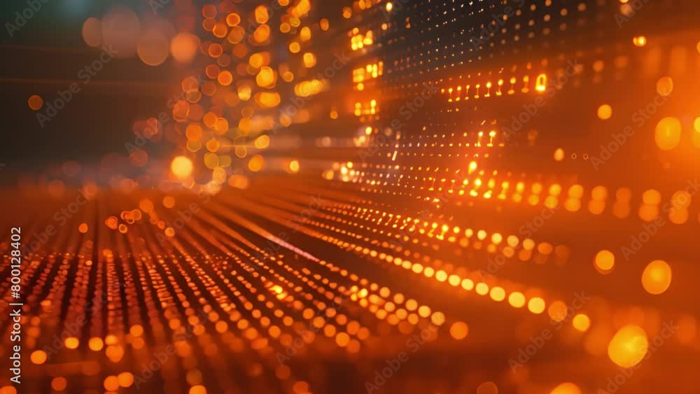 Poster abstract digital data stream in glowing orange and red