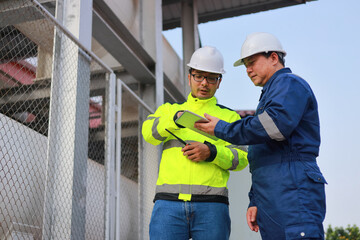 Portrait of professional man engineer working checking work place to keep liquid helium in industry.