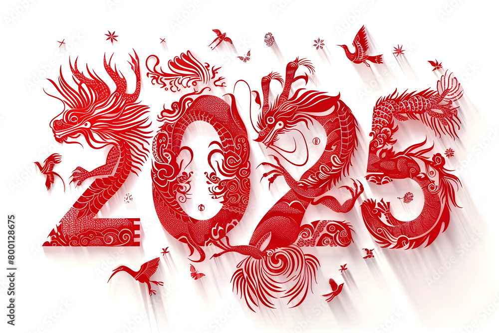 Poster the year is 2025 and it is a chinese new year. the year is written in red and it is surrounded by dr