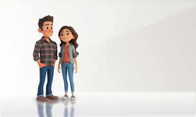 Obraz premium 3d cartoon Couple talking,copy space background 