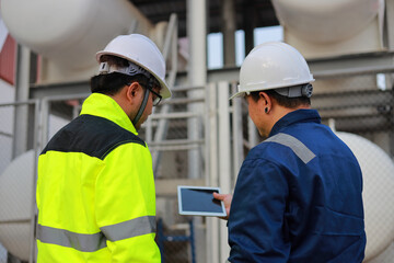Portrait of professional man engineer working checking work place to keep liquid helium in industry.