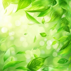 Green leaves blur abstract watercolor background illustration