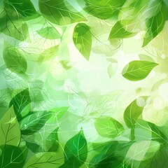 Green leaves blur abstract watercolor background illustration