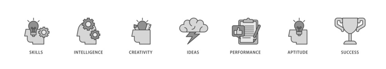 Talent management icons set collection illustration of skills, intelligence, creativity, ideas, performance, aptitude, and success icon live stroke and easy to edit 