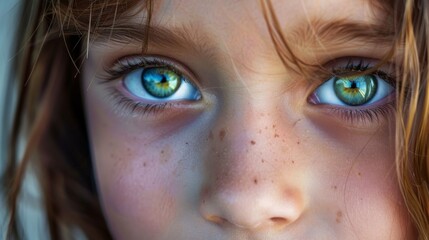 Intense Gaze: Close-Up of Young Girl with Striking Blue Eyes