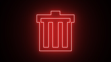 Red neon flat graphic design for the trash can icon. Icon of a recycle bin. Stylish flat design dustbin icon. garbage can, trash can, and trash bin icon