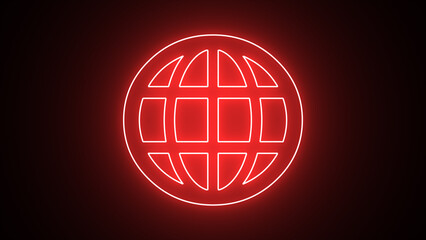 Red neon pictogram for a webpage. World web icon, www earth globe icons .com, internet symbol for your logo, app, or website design. Contact icons on a website