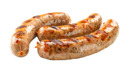 Piece of bratwurst sausages isolated on white background