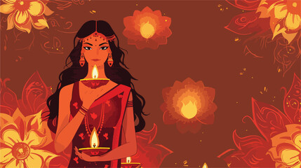 Long banner for Happy Diwali with Indian woman Vector