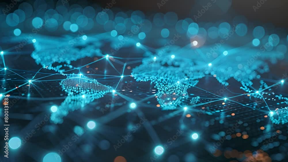 Poster global network connectivity depicted with illuminated digital world map