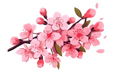 Cherry blossom branch in flat style isolated on white background. Spring flowering - obrazy, fototapety, plakaty