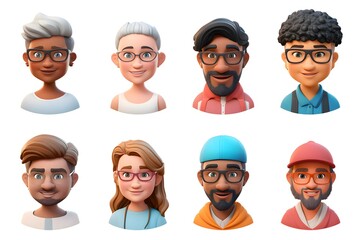 3d avatar of a group of young people. Set of people of different sexes isolated on a white background - obrazy, fototapety, plakaty