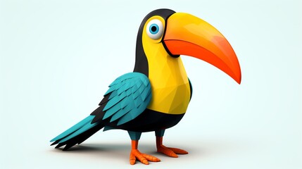 Fototapeta premium Whimsical 3D illustration of a cartoon toucan with oversized features perfect for childrens books games or themed party decorations