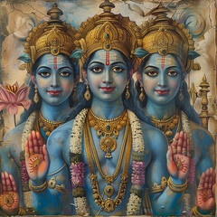 As a member of the Hindu Trimurti Vishnu works in conjunction with Brahma the creator and Shiva the destroyer to ensure the cycle of creation preservation and dissolution of the universe - obrazy, fototapety, plakaty