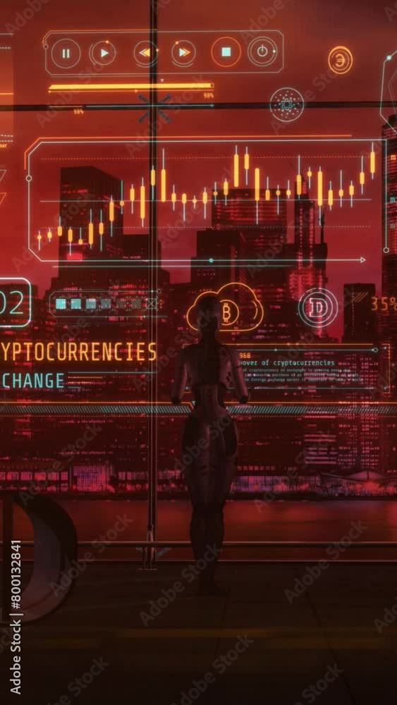 Sticker artificial intelligence manages crypto assets. 3d render