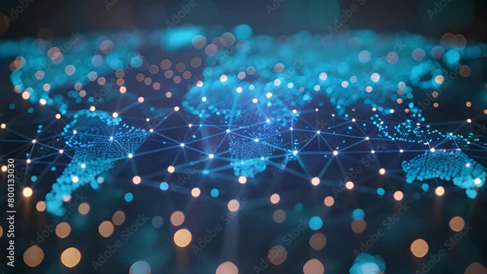 Poster digital representation of a global network with connecting lines and dots